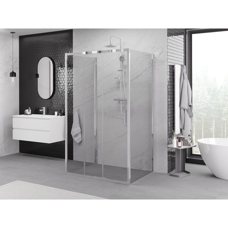 Mexen Exo-3S sprchový kout 3stěnný posuvný 95 x 70 cm, průhledný, chromový - 8153-095-070-01-00-3S
