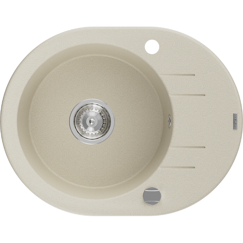 Mexen Kevin granitový dřez 1-komorový s odkapávačem 586 x 458 mm, béžový, sifon chrom - 6517581005-69