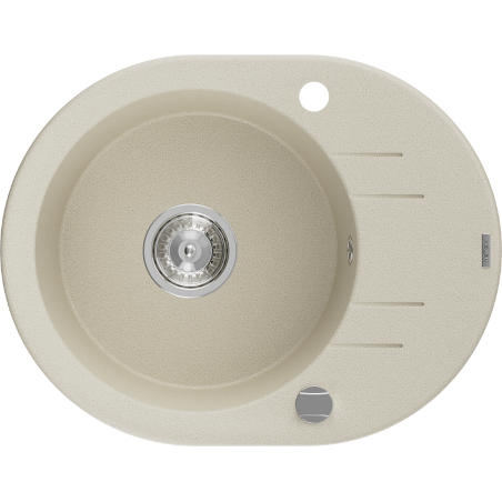 Mexen Kevin granitový dřez 1-komorový s odkapávačem 586 x 458 mm, béžový, sifon chrom - 6517581005-69