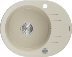 Mexen Kevin granitový dřez 1-komorový s odkapávačem 586 x 458 mm, béžový, sifon chrom - 6517581005-69