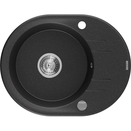 Mexen Kevin granitový dřez s jednou komorou a odkapávačem 586 x 458 mm, černý/stříbrný metalický, chromový sifon