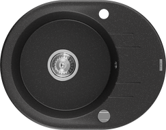 Mexen Kevin granitový dřez s jednou komorou a odkapávačem 586 x 458 mm, černý/stříbrný metalický, chromový sifon