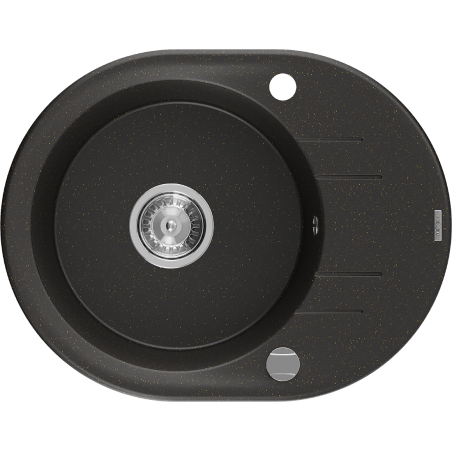 Mexen Kevin granitový dřez 1-komorový s odkapávačem 586 x 458 mm, černý/zlatý metalík, sifon chrom - 6517581005-75