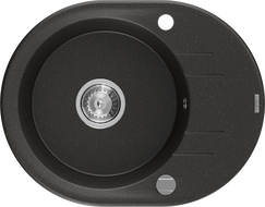 Mexen Kevin granitový dřez 1-komorový s odkapávačem 586 x 458 mm, černý/zlatý metalík, sifon chrom - 6517581005-75