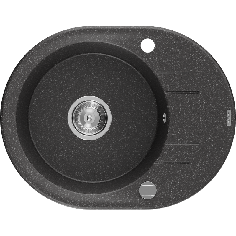 Mexen Kevin žulový dřez s odkapávačem 1-komorový 586 x 458 mm, černý s bílými tečkami, sifon chrom - 6517581005-76