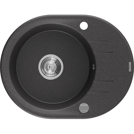 Mexen Kevin žulový dřez s odkapávačem 1-komorový 586 x 458 mm, černý s bílými tečkami, sifon chrom - 6517581005-76