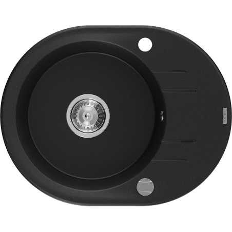 Mexen Kevin granitový dřez s jednou komorou a odkapávačem 586 x 458 mm, černý, sifon chrom - 6517581005-77