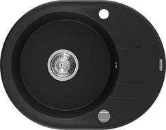 Mexen Kevin granitový dřez s jednou komorou a odkapávačem 586 x 458 mm, černý, sifon chrom - 6517581005-77