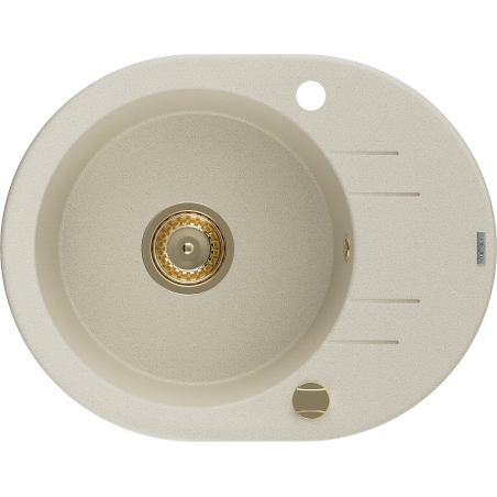Mexen Kevin granitový dřez 1-komorový s odkapávačem 586 x 458 mm, béžový, sifon zlatý - 6517581005-69-G