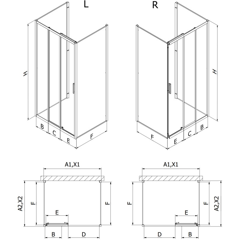 Mexen Exo-3S 3S sprchový kout 3-stranný posuvný 80 x 100 cm, transparentní, černý - 8153-080-100-70-00-3S