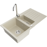 Mexen Matias granitový dřez 1,5-komorový s odkapávačem a kuchyňskou baterií Telma, béžový - 6502-69-670200-00