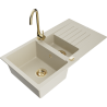 Mexen Matias granitový dřez 1,5-komorový s odkapávačem a kuchyňskou baterií Telma, béžový - 6502-69-670200-50