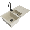 Mexen Matias granitový dřez 1,5-komorový s odkapávačem a kuchyňskou baterií Telma, béžový - 6502-69-670200-70