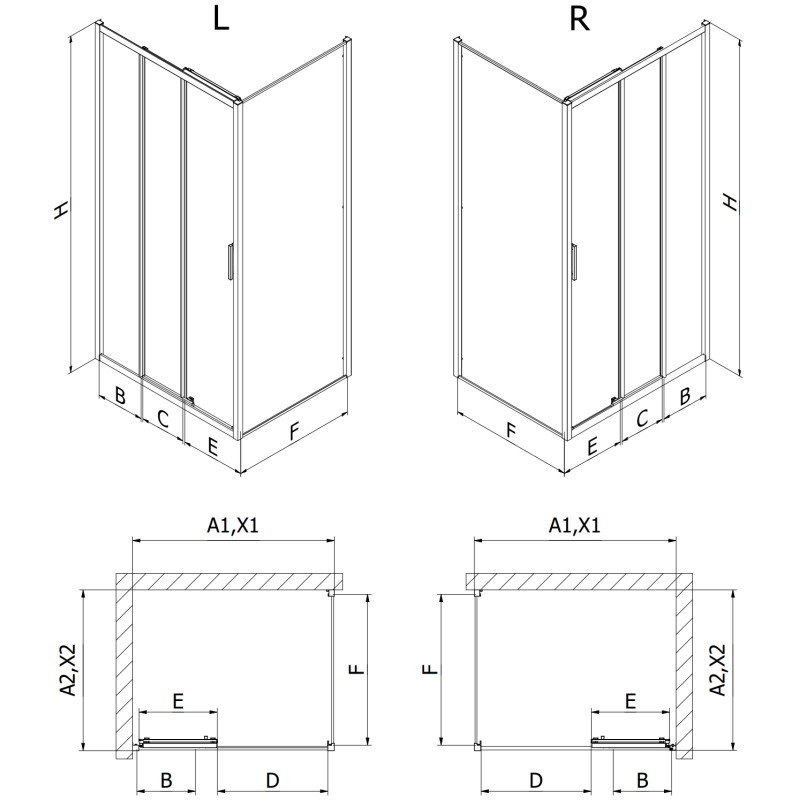 Mexen Exo-3S sprchový kout posuvný 80 x 85 cm, průhledný, černý - 8153-080-085-70-00