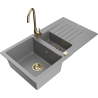Mexen Matias granitový dřez 1,5-komorový s odkapávačem a kuchyňskou baterií Telma, šedý - 6502-71-670200-50