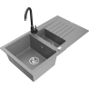 Mexen Matias granitový dřez 1,5-komorový s odkapávačem a kuchyňskou baterií Telma, šedý - 6502-71-670200-70