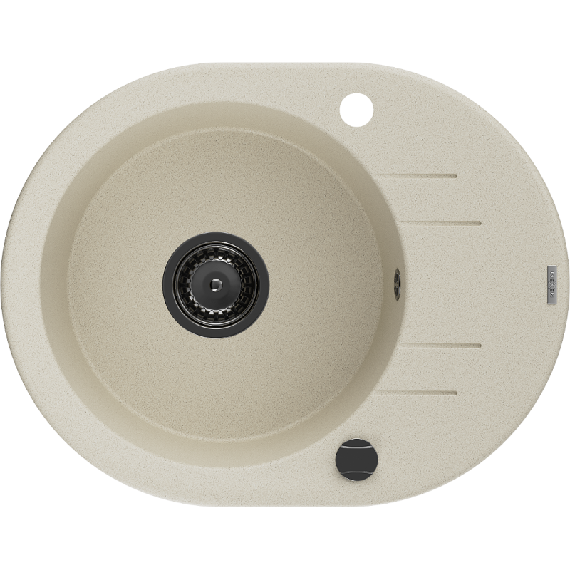 Mexen Kevin granitový dřez 1-komorový s odkapávačem 586 x 458 mm, béžový, černý sifon - 6517581005-69-B