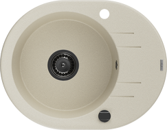 Mexen Kevin granitový dřez 1-komorový s odkapávačem 586 x 458 mm, béžový, černý sifon - 6517581005-69-B