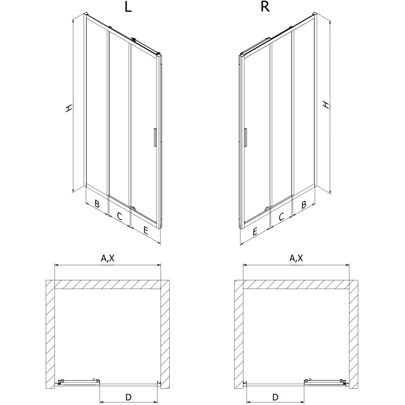 Mexen Exo-3S posuvné sprchové dveře 100 cm, transparentní, černé - 8153-100-000-70-00