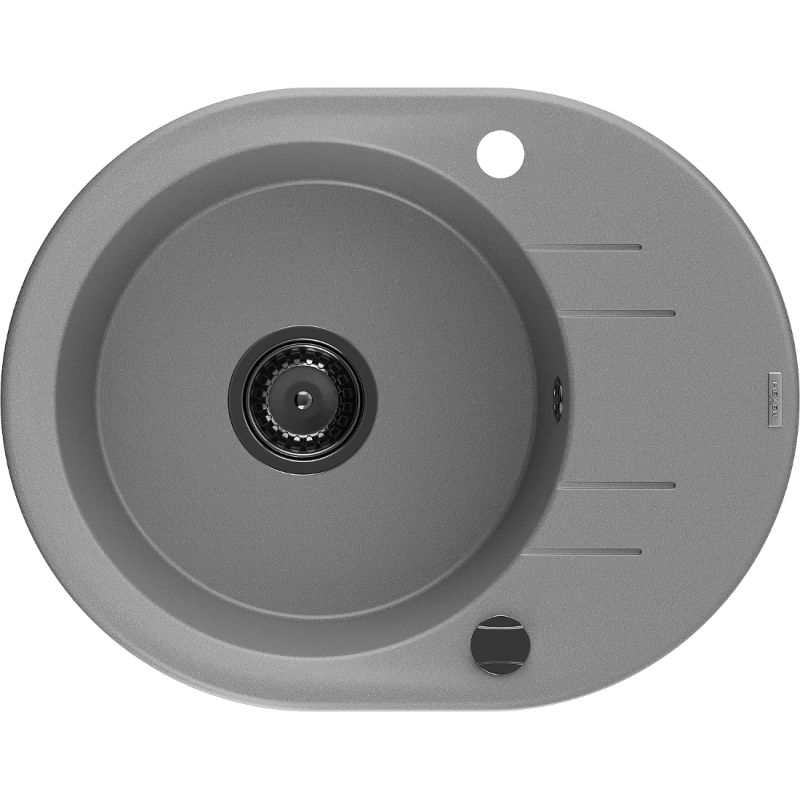 Mexen Kevin žulový dřez 1-komorový s odkapávačem 586 x 458 mm, šedý, černý sifon - 6517581005-71-B