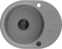 Mexen Kevin žulový dřez 1-komorový s odkapávačem 586 x 458 mm, šedý, černý sifon - 6517581005-71-B