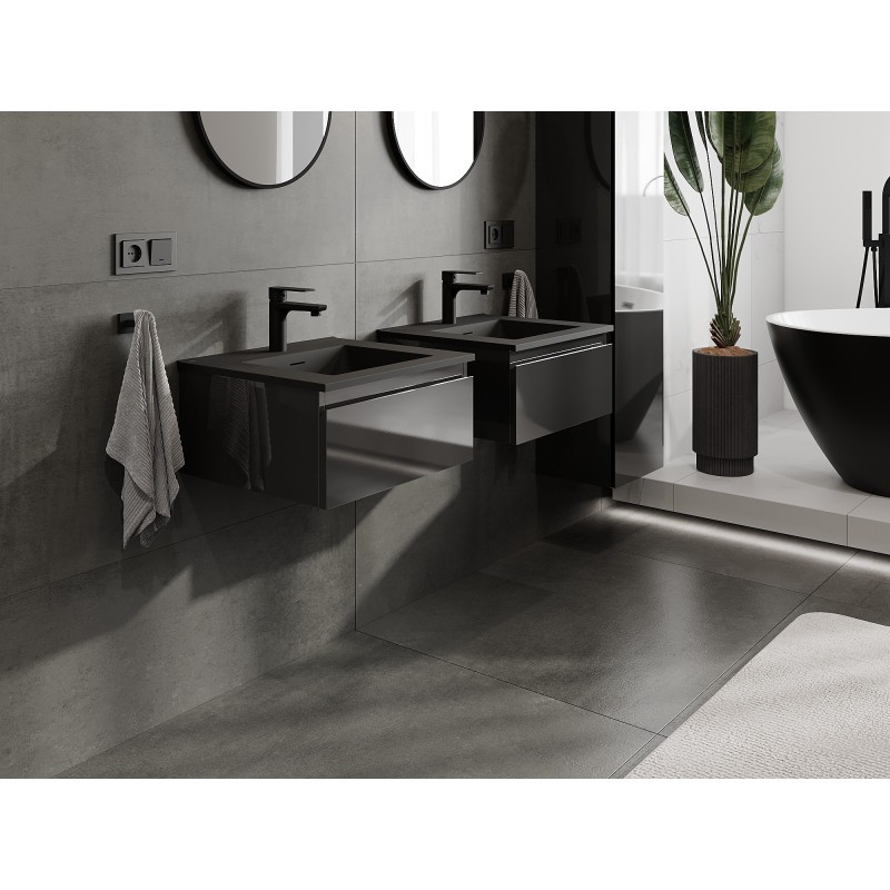 Mexen Orio koupelnová skříňka 50 cm s umyvadlem Otis, 1 zásuvka, černý lesk/černý mat - 91A10-05023-1-BF70-W18M71