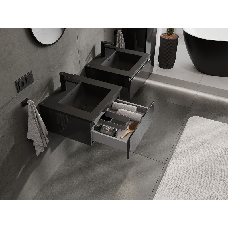 Mexen Orio koupelnová skříňka 50 cm s umyvadlem Otis, 1 zásuvka, černý lesk/černý mat - 91A10-05023-1-BF70-W18M71