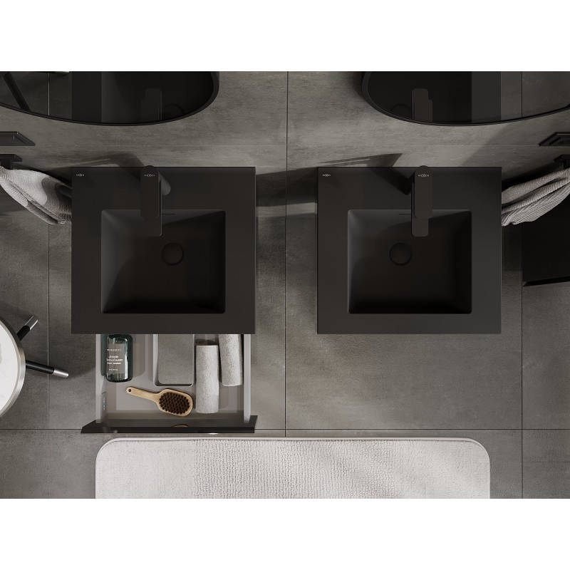 Mexen Orio koupelnová skříňka 50 cm s umyvadlem Otis, 1 zásuvka, černý lesk/černý mat - 91A10-05023-1-BF70-W18M71
