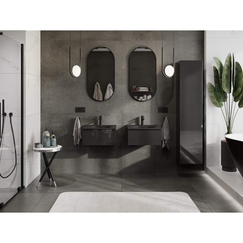 Mexen Orio koupelnová skříňka 50 cm s umyvadlem Vela, 1 zásuvka, černý lesk/černý mat - 91A10-05023-1-BF70-W23M71