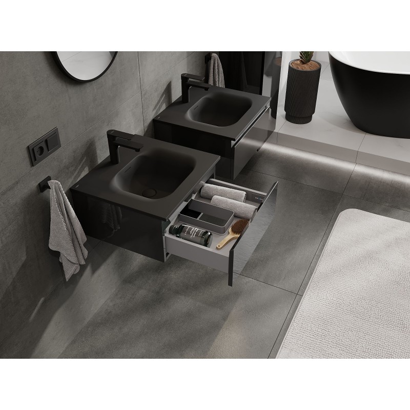 Mexen Orio koupelnová skříňka 50 cm s umyvadlem Vela, 1 zásuvka, černý lesk/černý mat - 91A10-05023-1-BF70-W23M71