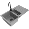 Mexen Matias žulový dřez 1,5-komorový s odkapávačem a kuchyňskou baterií Telma, šedý - 6502-71-670200-70-B