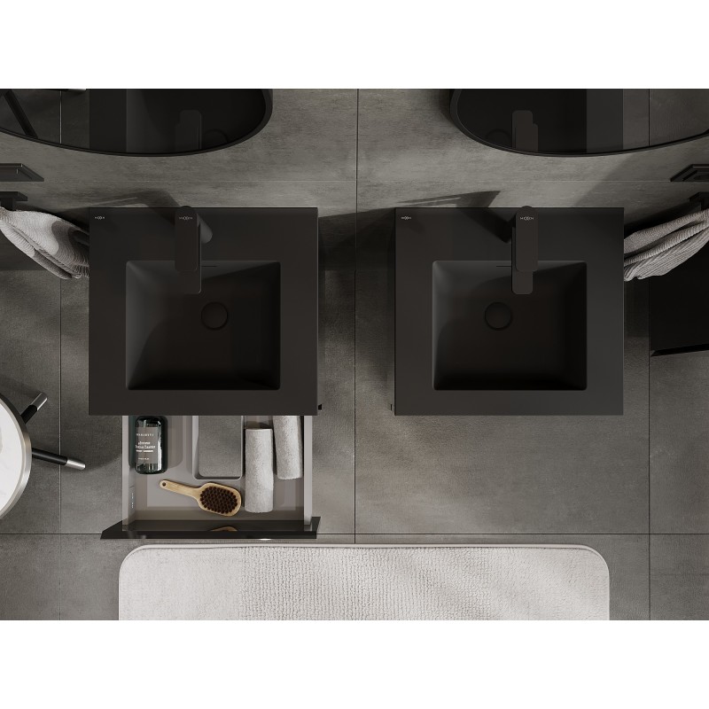 Mexen Orio koupelnová skříňka 50 cm s umyvadlem Otis, 2 zásuvky, černý lesk/černý mat - 91A10-05047-2-BFF70-W18M71