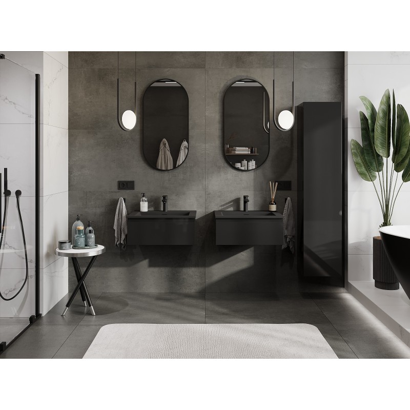 Mexen Orio koupelnová skříňka 60 cm s umyvadlem Otis, 1 zásuvka, černá lesk/černá mat - 91A10-06023-1-BF70-W18M71