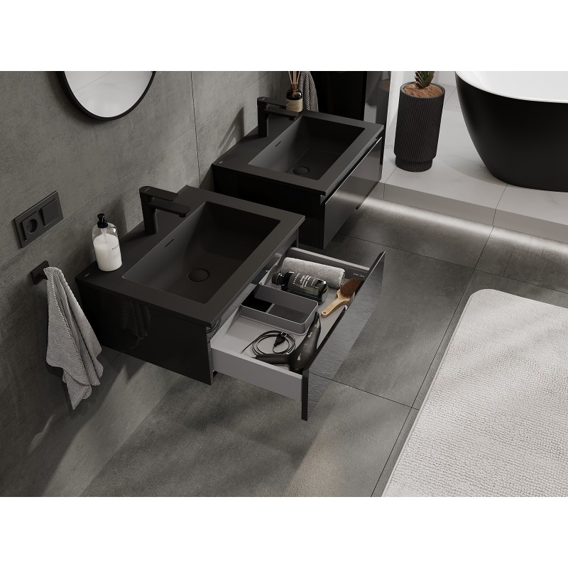 Mexen Orio koupelnová skříňka 60 cm s umyvadlem Otis, 1 zásuvka, černá lesk/černá mat - 91A10-06023-1-BF70-W18M71