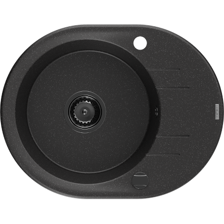 Mexen Kevin žulový dřez s jednou komorou s odkapávačem 586 x 458 mm, černý/stříbrný metalický, sifon černý - 6517581005-73-B