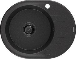 Mexen Kevin žulový dřez s jednou komorou s odkapávačem 586 x 458 mm, černý/stříbrný metalický, sifon černý - 6517581005-73-B