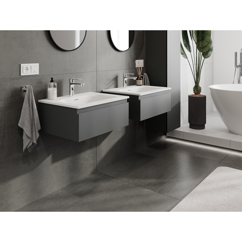Mexen Orio koupelnová skříňka 60 cm s umyvadlem Vela, 1 zásuvka, grafit mat/bílá mat - 91A10-06023-1-BF66-W23M01