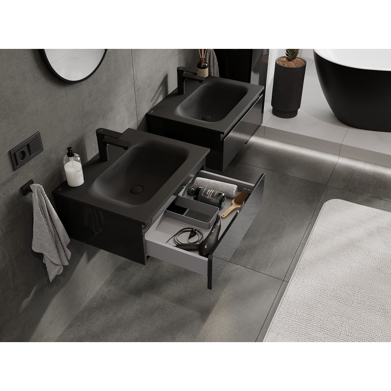 Mexen Orio koupelnová skříňka 60 cm s umyvadlem Vela, 1 zásuvka, černý lesk/černá mat - 91A10-06023-1-BF70-W23M71