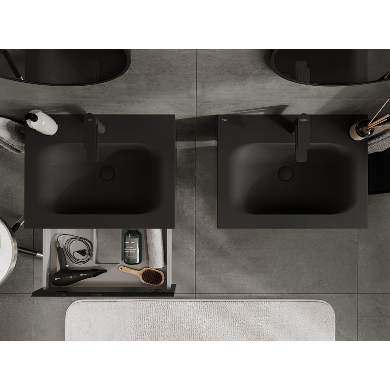 Mexen Orio koupelnová skříňka 60 cm s umyvadlem Vela, 1 zásuvka, černý lesk/černá mat - 91A10-06023-1-BF70-W23M71