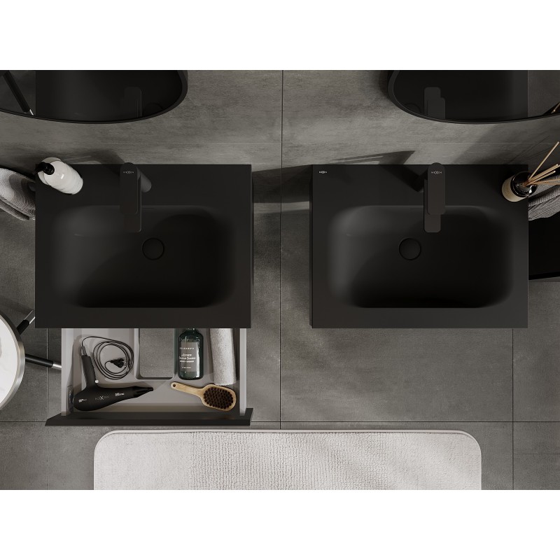 Mexen Orio koupelnová skříňka 60 cm s umyvadlem Vela, 1 zásuvka, černá mat - 91A10-06023-1-BF71-W23M71