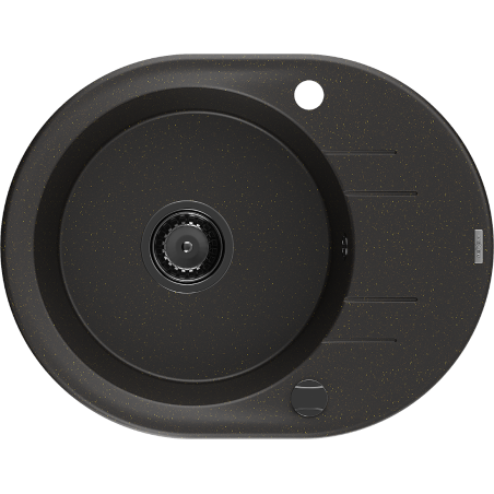 Mexen Kevin granitový dřez s odkapávačem 1-komorový 586 x 458 mm, černý/zlatý metalík, černý sifon - 6517581005-75-B