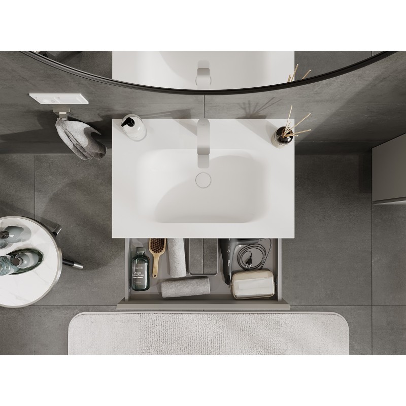 Mexen Orio koupelnová skříňka 70 cm s umyvadlem Vela, 1 zásuvka, šedá mat/bílá mat - 91A10-07023-1-BF62-W23M01