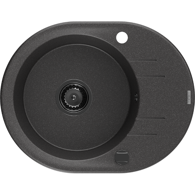 Mexen Kevin granitový dřez 1-komorový s odkapávačem 586 x 458 mm, černý s tečkami, černý sifon - 6517581005-76-B