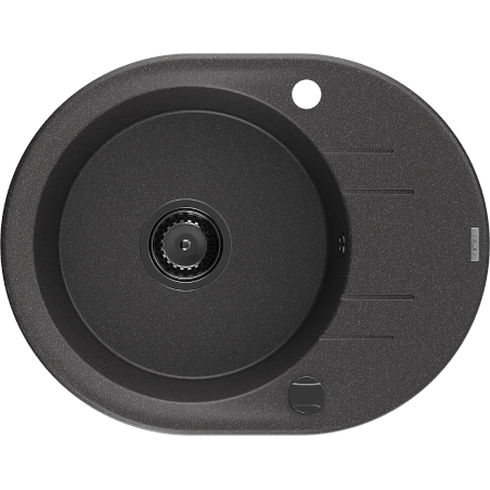 Mexen Kevin granitový dřez 1-komorový s odkapávačem 586 x 458 mm, černý s tečkami, černý sifon - 6517581005-76-B