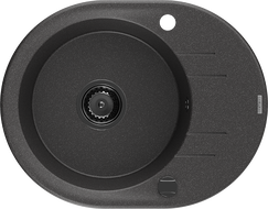 Mexen Kevin granitový dřez 1-komorový s odkapávačem 586 x 458 mm, černý s tečkami, černý sifon - 6517581005-76-B