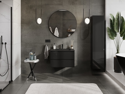 Mexen Orio koupelnová skříňka 70 cm s umyvadlem Otis, 2 zásuvky, černý lesk/černý mat - 91A10-07047-2-BFF70-W18M71