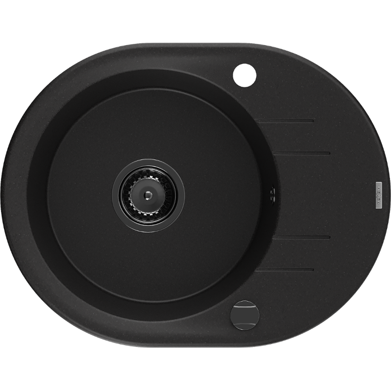 Mexen Kevin granitový dřez 1-komorový s odkapávačem 586 x 458 mm, černý, černý sifon - 6517581005-77-B