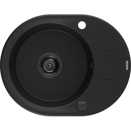 Mexen Kevin granitový dřez 1-komorový s odkapávačem 586 x 458 mm, černý, černý sifon - 6517581005-77-B