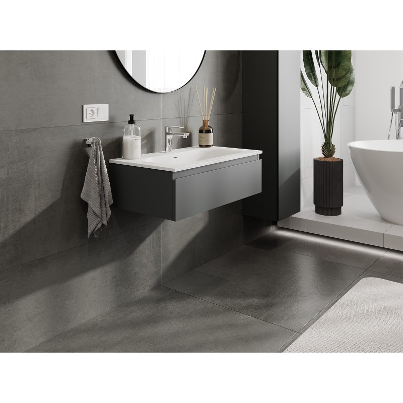 Mexen Orio koupelnová skříňka 80 cm s umyvadlem Vela, 1 zásuvka, grafit mat/bílá mat - 91A10-08023-1-BF66-W23M01