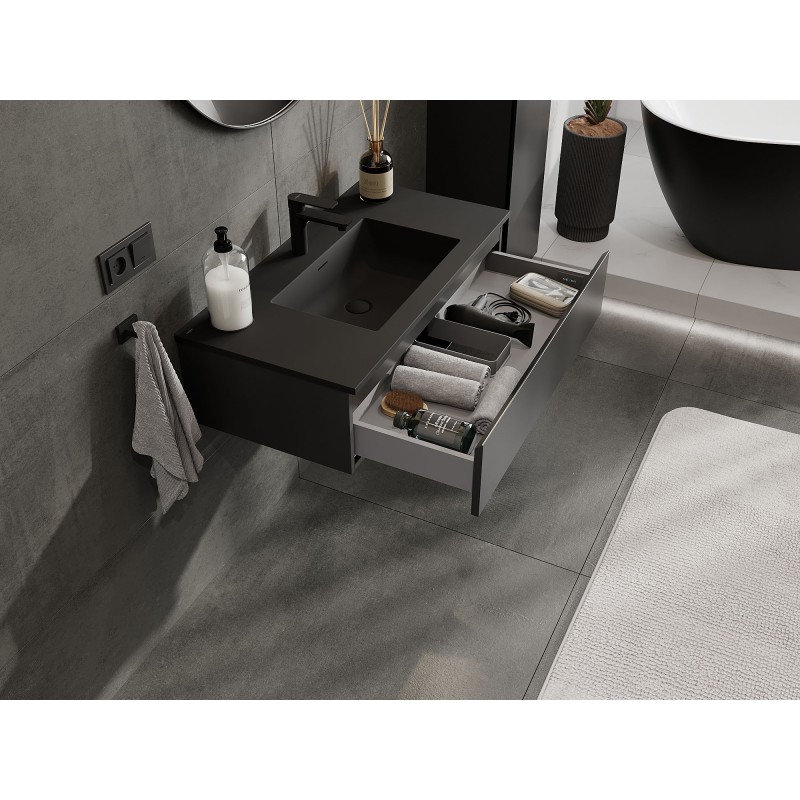 Mexen Orio koupelnová skříňka 90 cm s umyvadlem Otis, 1 zásuvka, černá mat - 91A10-09023-1-BF71-W18M71